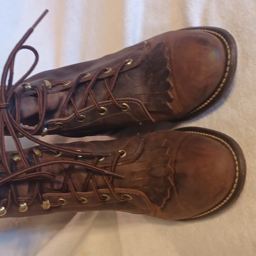 Laredo Chestnut Lace Up Roper Boots Size 7.5 - Picture 2 of 5